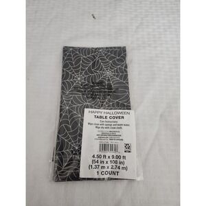 Walgreens Halloween Spider Web Table Cover Black White‎ 54 x 108 Rectangular